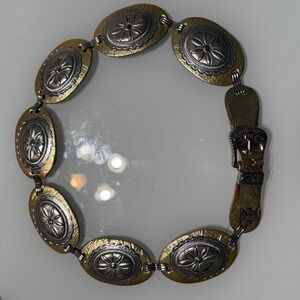 Western Statement Belt Oval Concho Buckle Gold Silver Tone Women XS